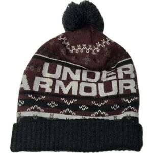 Under Armour Cold Gear Graphic Pom Pom Winter Beanie Hat Purple Gray Black